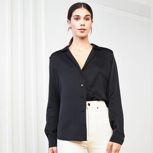 NWT Quince Washable Stretch Silk Notch Collar Blouse